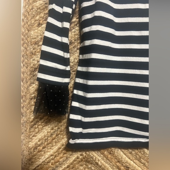 J.Crew Women's Black & White Striped Blouse with Polka Dot Tulle Cuffs,Sixe XS - Picture 2 of 9